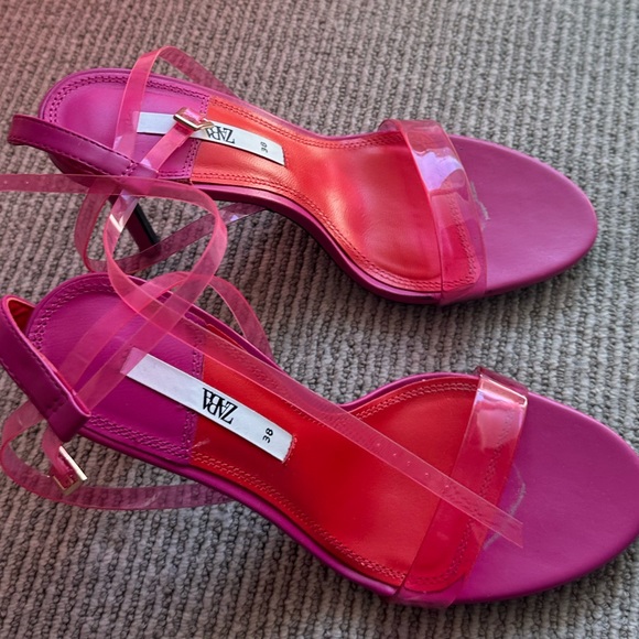 Zara ankle tie pink heels size 38 - Picture 2 of 2
